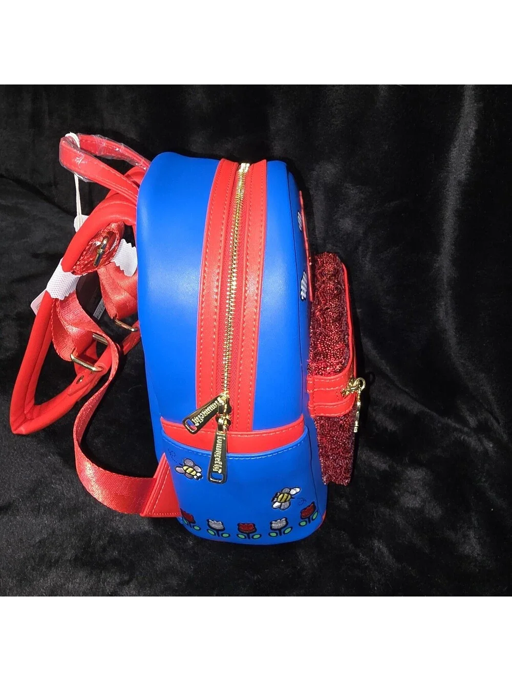 Loungefly Hello Kitty On A Plane Mini Sequin Zip Backpack Blue Red Pocket NWT
